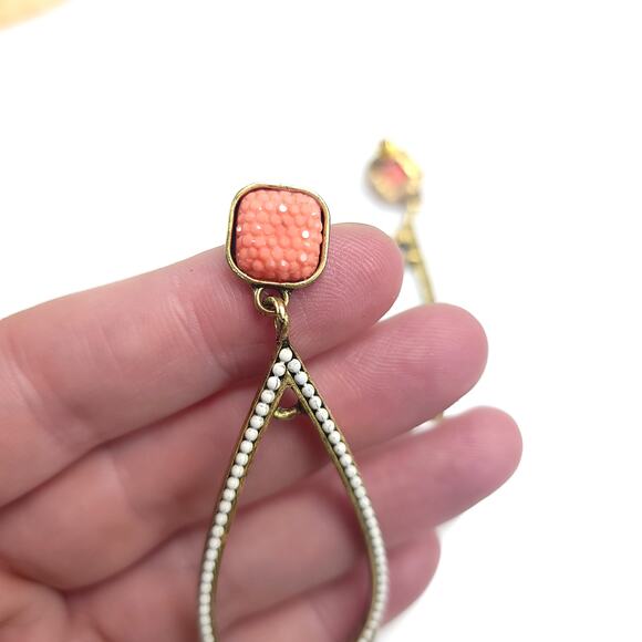 Vintage Teardrop Dangle Earrings with Coral and Turquoise Accents Boho Jewelry - Picture 8 of 10